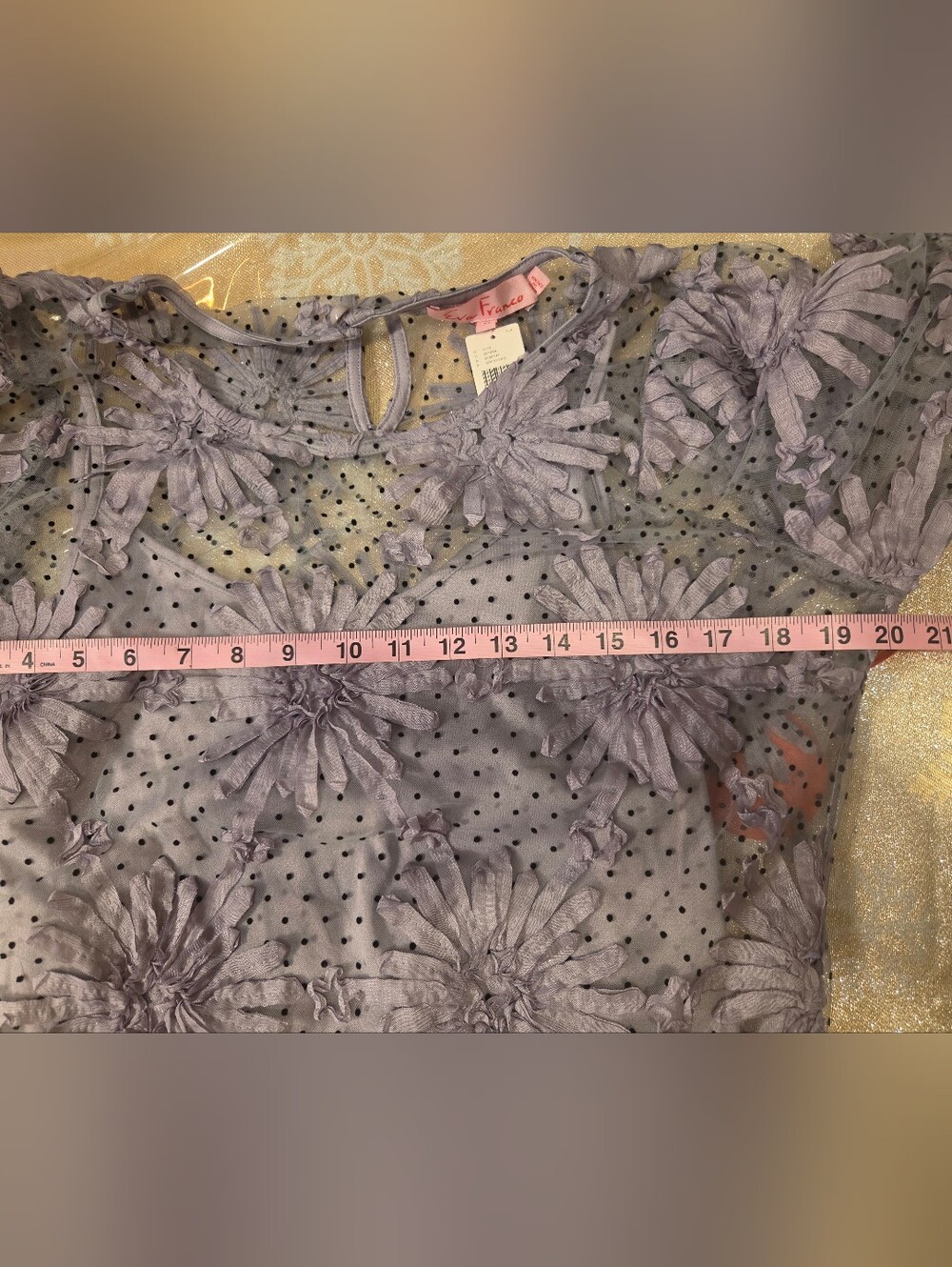 Eva Franco Lilac Polka-Dot Floral Appliqué Dress